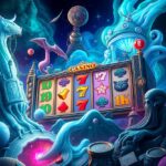 Surreal imagery portrays Casino slot online in a dreamlike setting, featuring fantastical elements and bizarre scenes in cool blues, greens, and purples